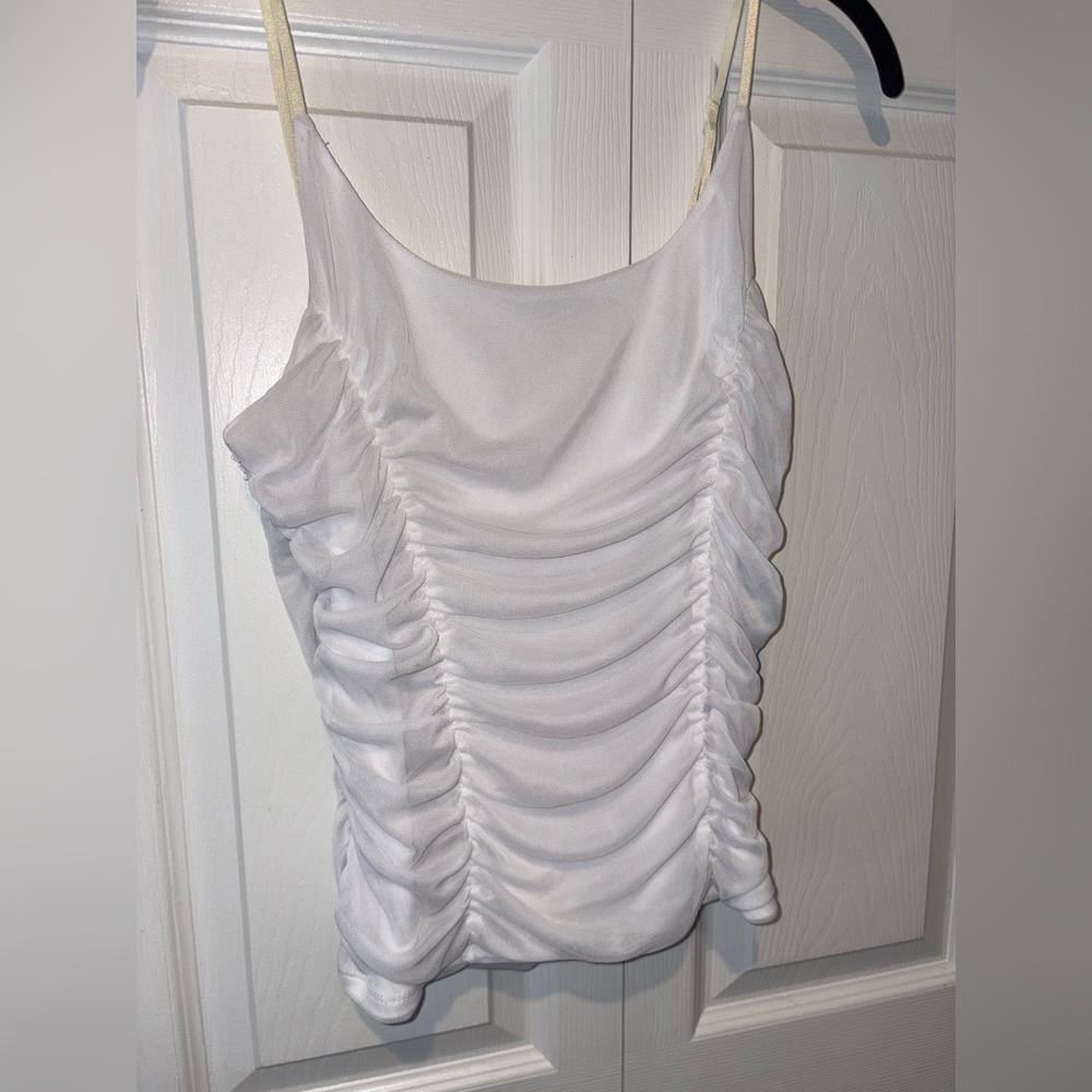 Elegant White Ruched Women's Tank Top